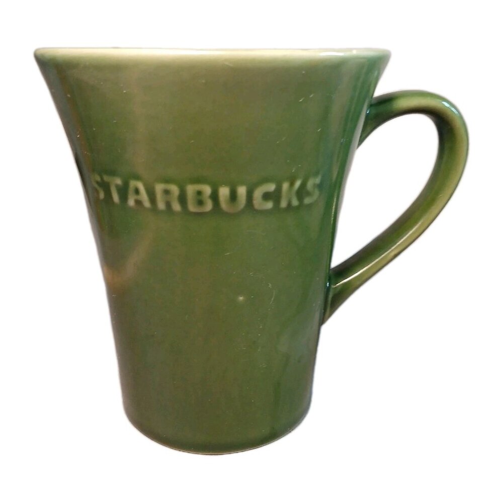 Starbucks Tall Wide Mouth Olive Green Coffee Mug 5 1/4" Tall Heavy Solid